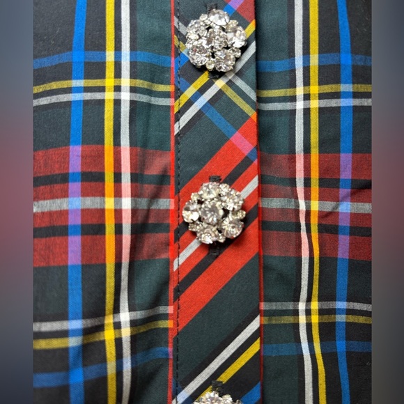 J.Crew - NWT Jewelled Button Popover Tunic in Stewart Tartan in Size 12 - Picture 7 of 13